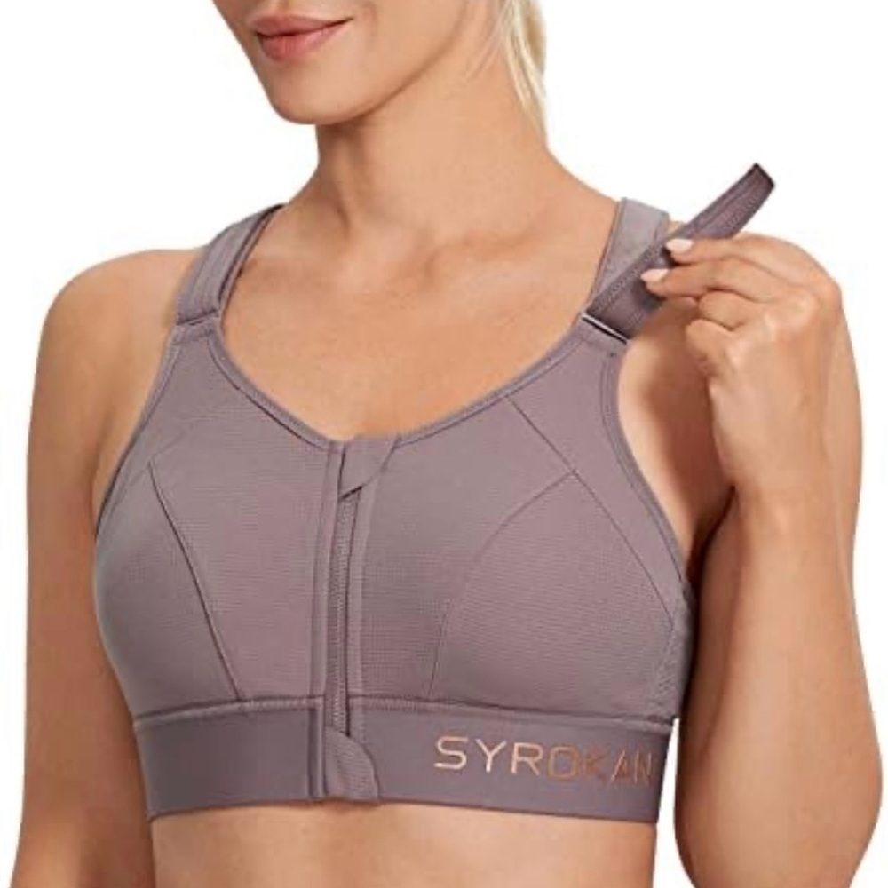 SYROKAN Women's High Impact Zipper Front Adjustable Straps Strap 34C
